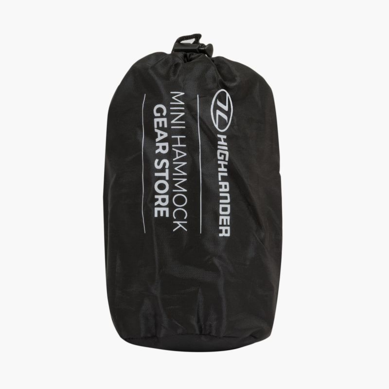 black nylon pouch with white text