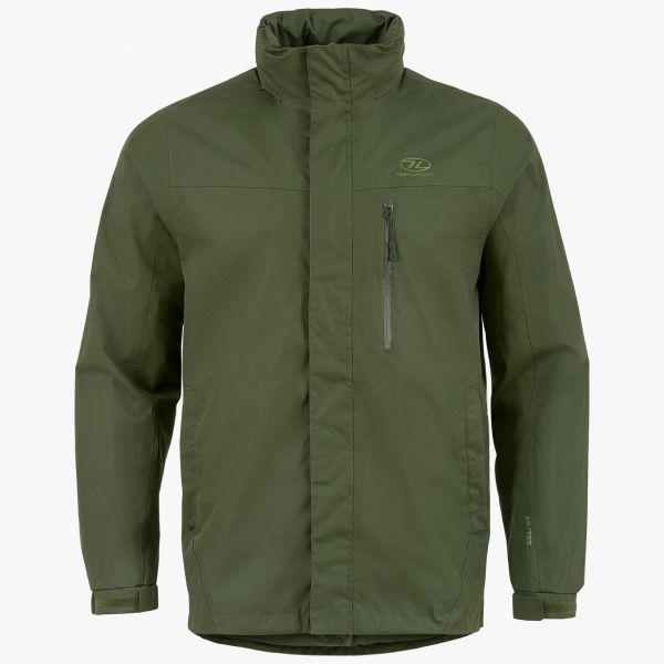 highlander kerrera jacket with hood down. vertical chest pocket with zip puller and storm flap on front zip