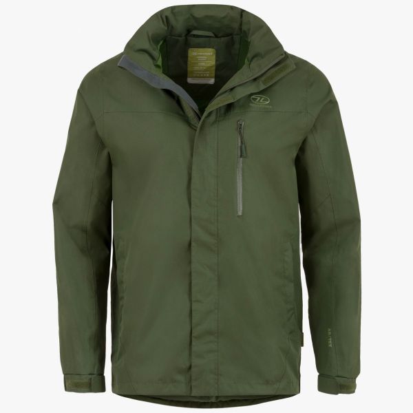 angle shot of highlander kerrera jacket with hood down close up. vertical chest pocket and inside of jacket visible