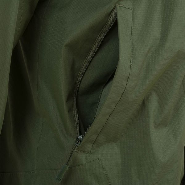 angle shot of highlander kerrera jacket with hood down close up. side pocket close up with zip puller
