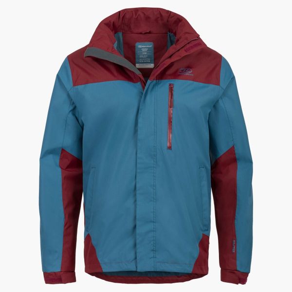 kerrera jacket petroleum and burgundy front hood down vertical chest pocket