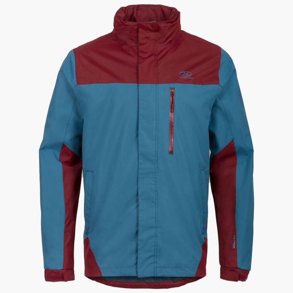 kerrera jacket petroleum and burgundy rear of hood in burgundy front with vertical chest pocket