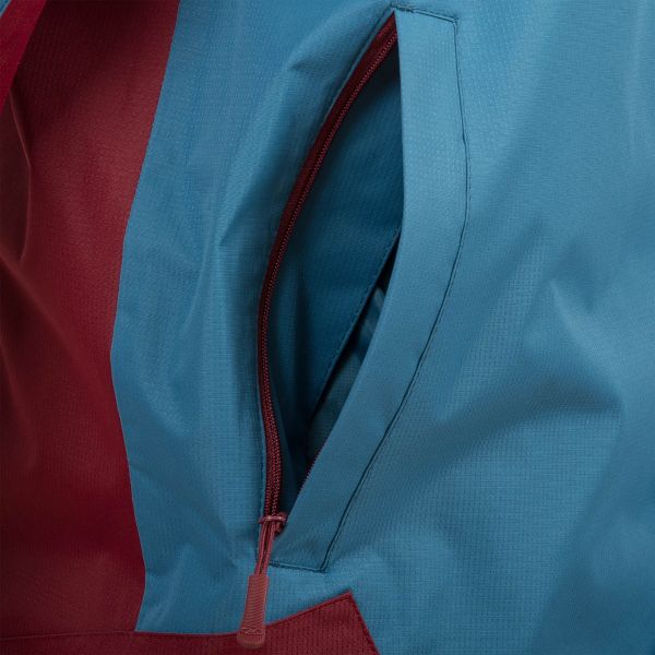 kerrera jacket petroleum and burgundy external outer pocket with zip