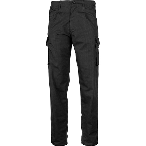 milcom mod police trouser. black. large cargo pocket with large round button and belt loops. zip fly