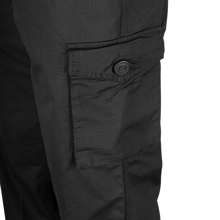 milcom mod police trouser. black. large cargo pocket with large round button