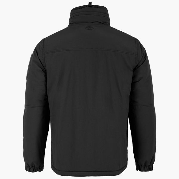 highlander stryker winter jacket rear back shot black highlander logo in centre drawstring on rear of neck