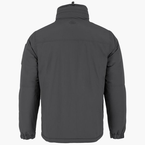 highlander stryker winter jacket rear back shot grey highlander logo in centre drawstring on rear of neck