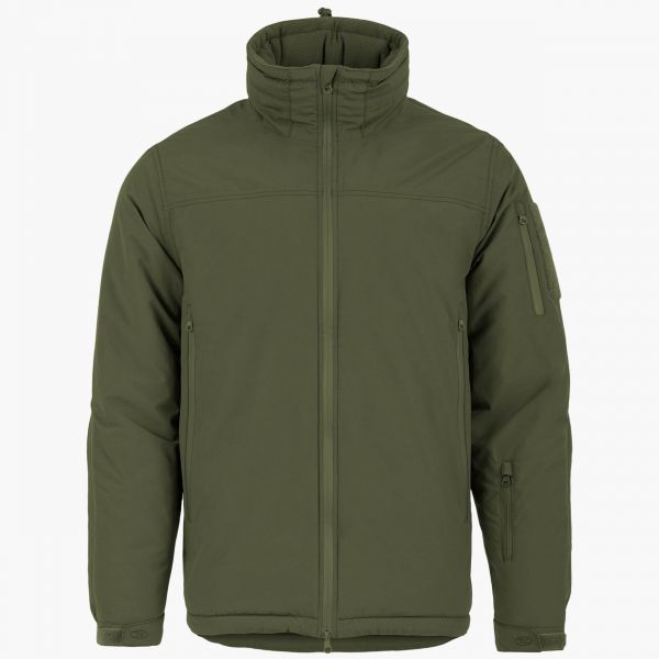 olive green drab od highlander stryker winter jacket side angle side arm pocket with zip full length front zip to waist adjustable cuff high collar concealed hood velcro id patch on sleeve