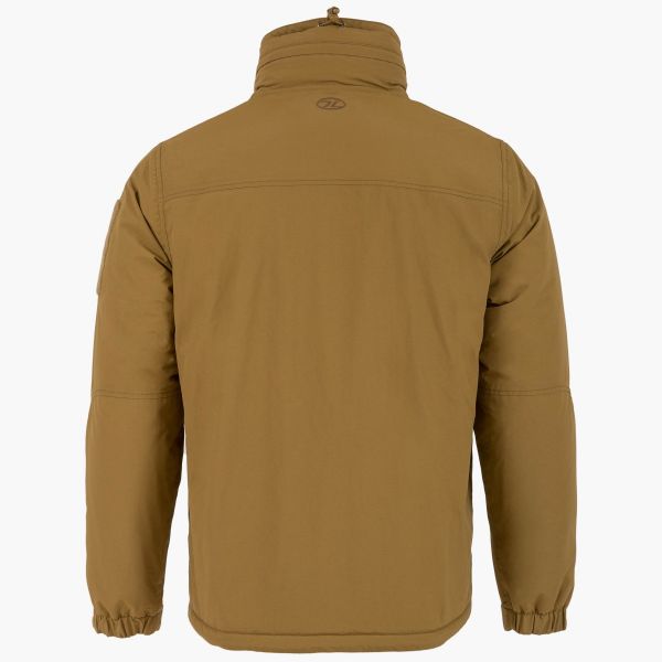 highlander stryker winter jacket rear back shot tan coyote highlander logo in centre drawstring on rear of neck